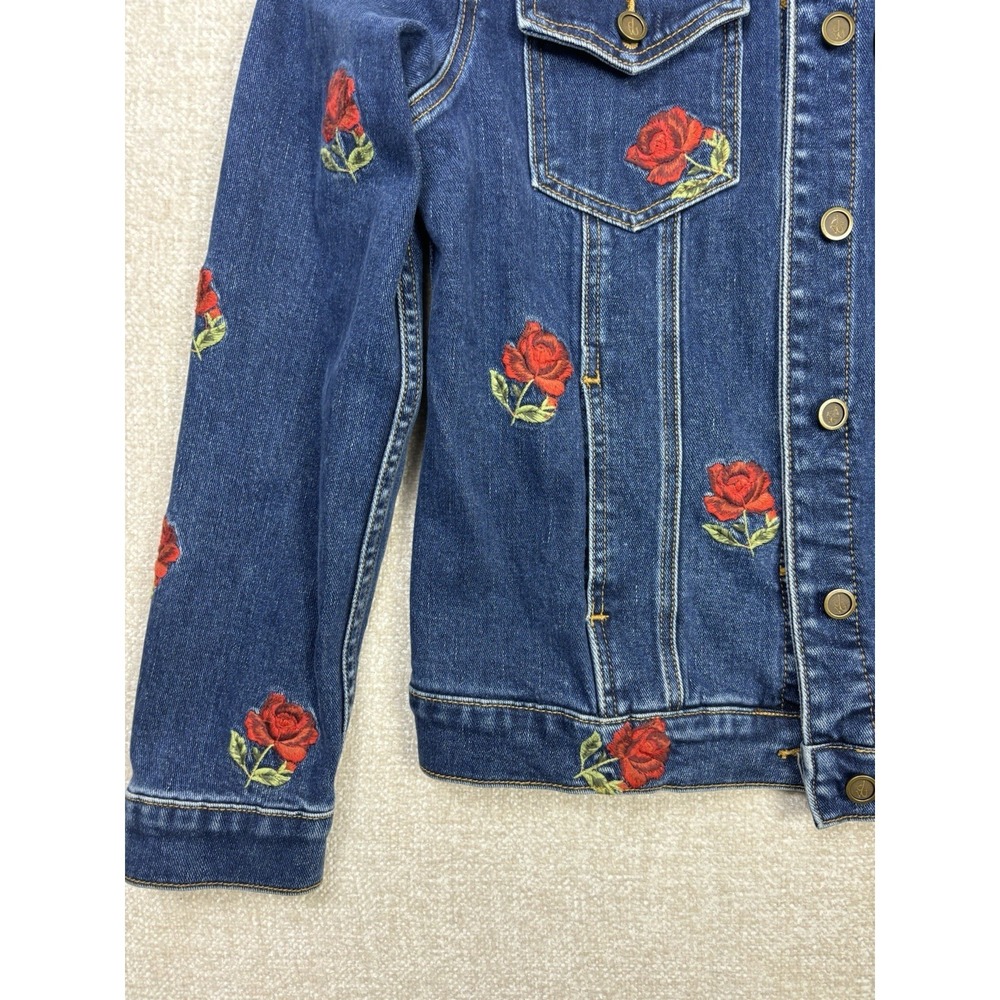 Driftwood Womens Denim Embroidered Roses Button Up Jacket Size Large/L Blue . - Picture 3 of 9
